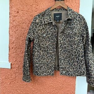 Nine West Brown Sarah Jean Jacket Women’s Small Denim Pocket Stretch Wild Print